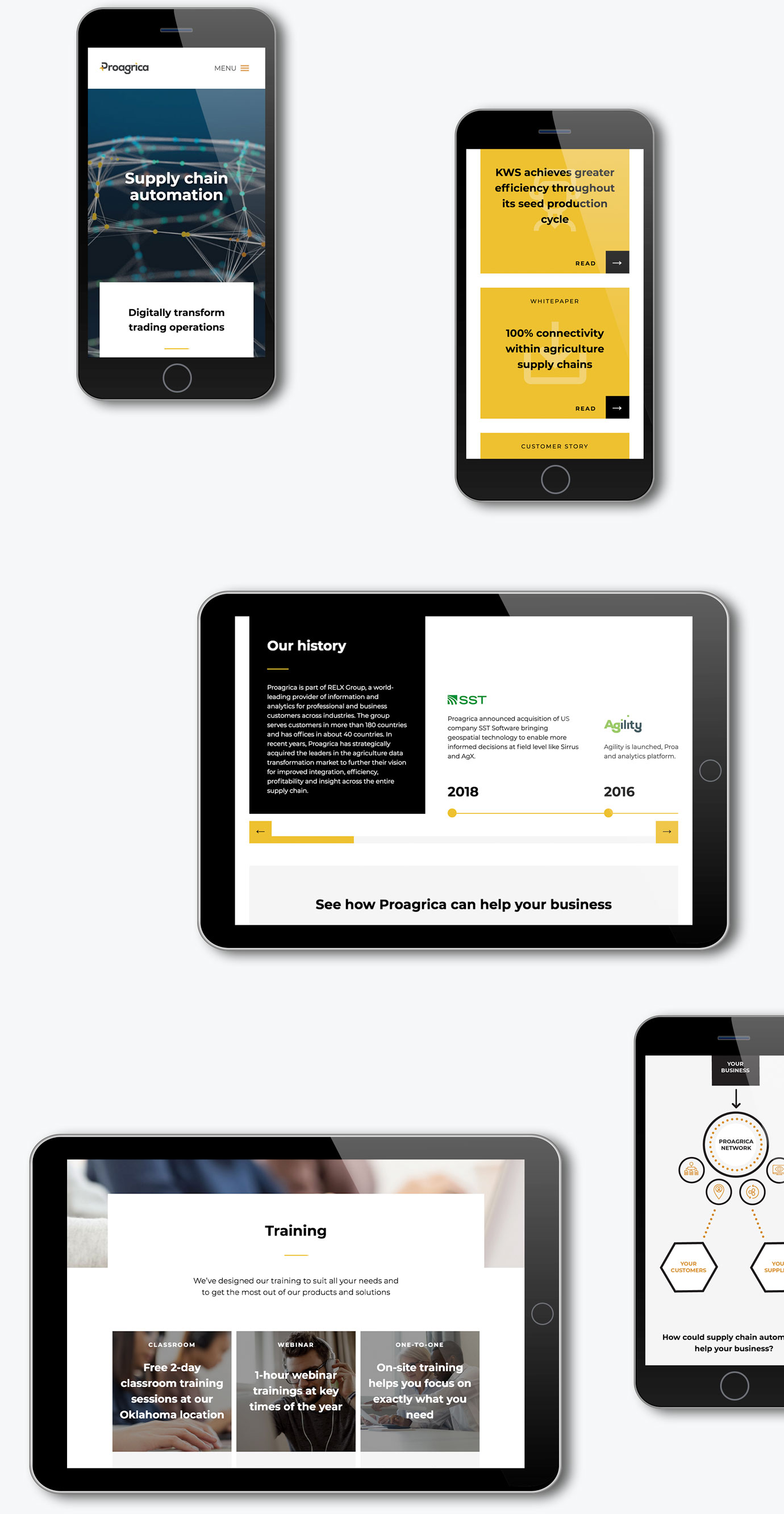 Proagrica website tablet and mobile view